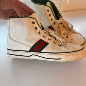 Gucci Cream and Green High-Top Sneakers 1977 themed high top rare cream
